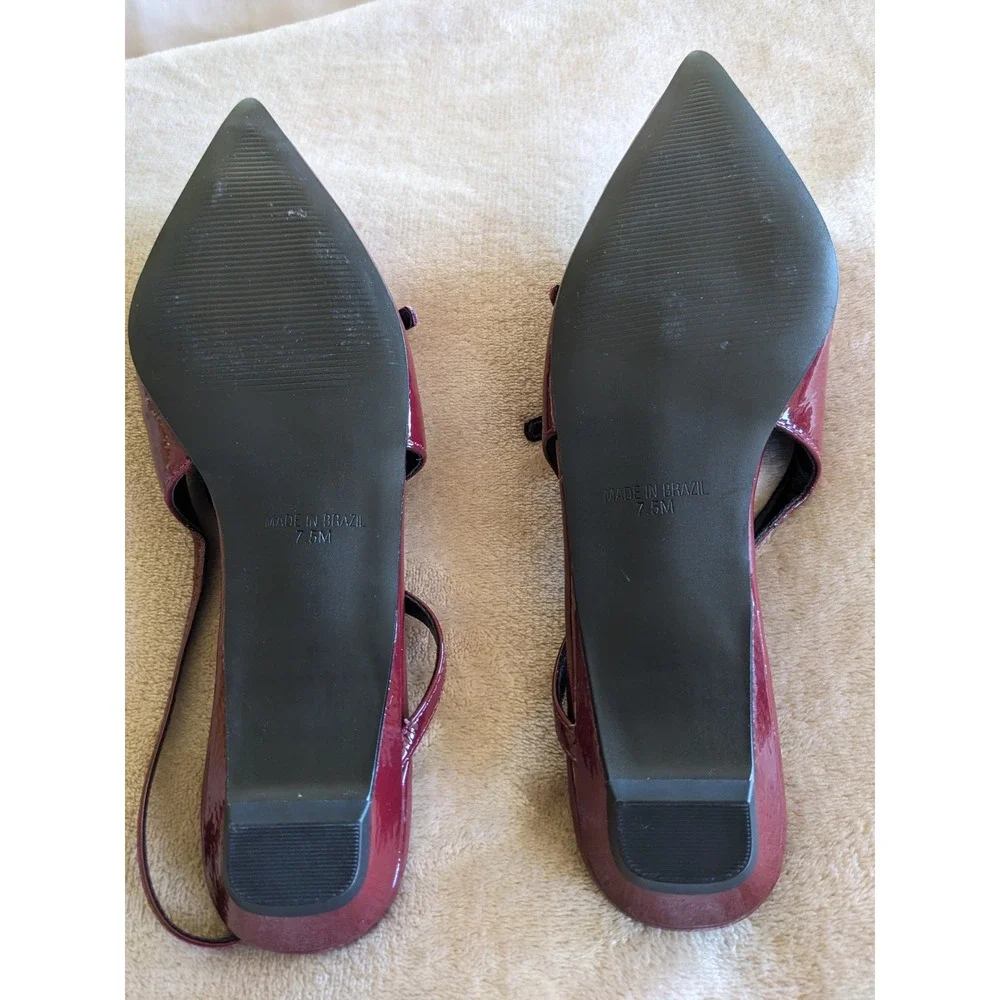 Steve Madden Peony Burgundy Patent Multi Strap Pointed Toe Slingback Flats 7.5M